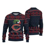 Chicago Bears Grinch Hand Navy Blue And Red Snowflake Pattern Ugly Sweater