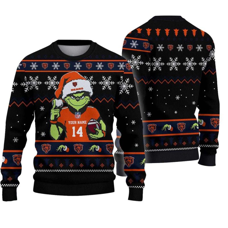 Chicago Bears Grinch Player With Santa Hat Ugly Sweater 1