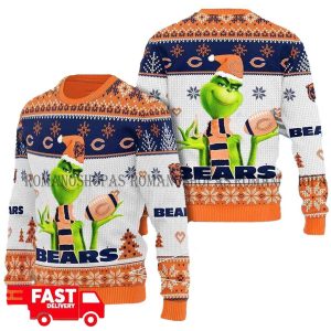 Chicago Bears Grinch Santa Claus Funny Christmas Ugly Sweater
