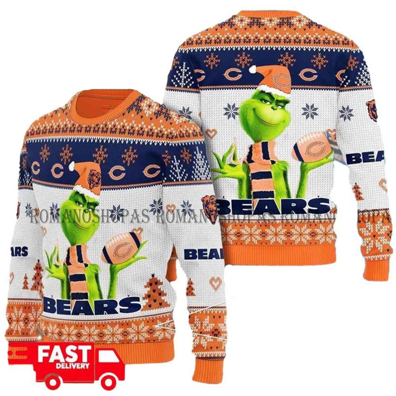 Chicago Bears Grinch Santa Claus Funny Christmas Ugly Sweater 1