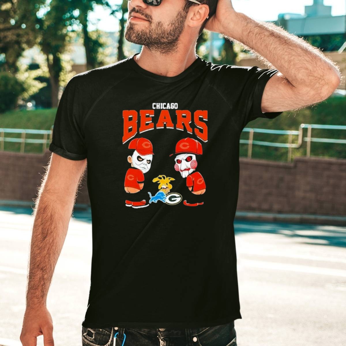 Chicago-Bears-Halloween-2024-Michael-Myers-Billy-The-Puppet-Pee-On-Nfl-Teams-T-Shirt-1_t-shirt-4_5
