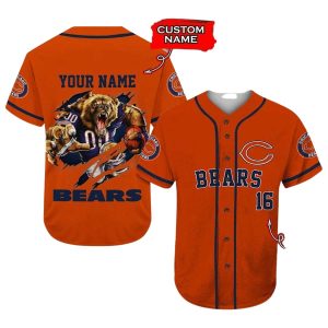 Personalized Chicago Bears Mascot Orange Baseball Jersey