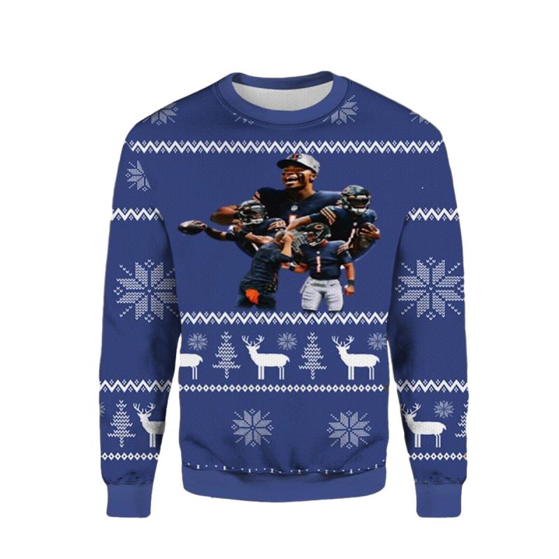 Chicago Bears Justin Fields Christmas Ugly Sweater 1