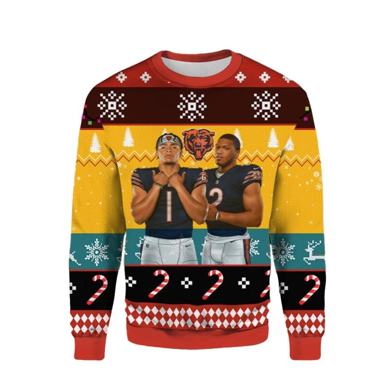 Chicago Bears Justin Fields And Dj Moore Ugly Sweater 1