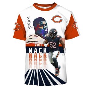 Chicago Bears Khalil Mack Signature White And Orange AOP T Shirt