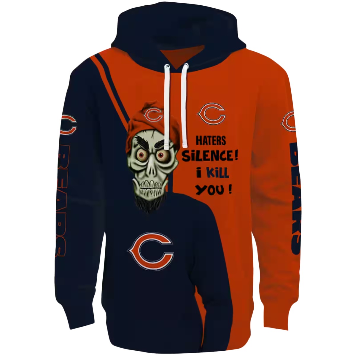 Chicago-Bears-Logo-And-Achmed-Skull-Blue-AOP-Hoodie-2