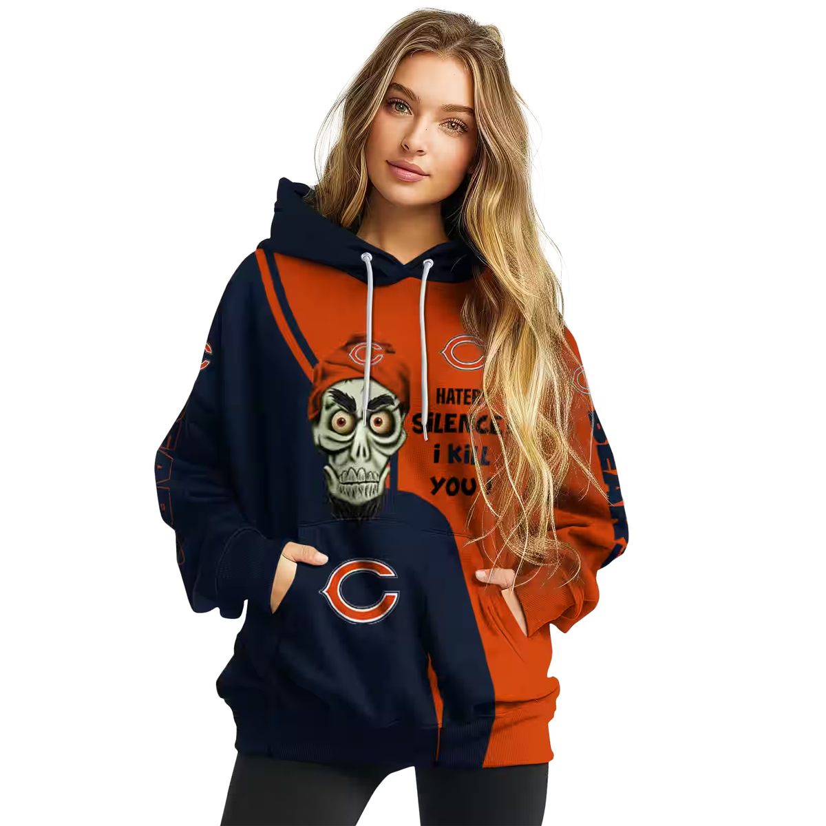 Chicago-Bears-Logo-And-Achmed-Skull-Blue-AOP-Hoodie-3
