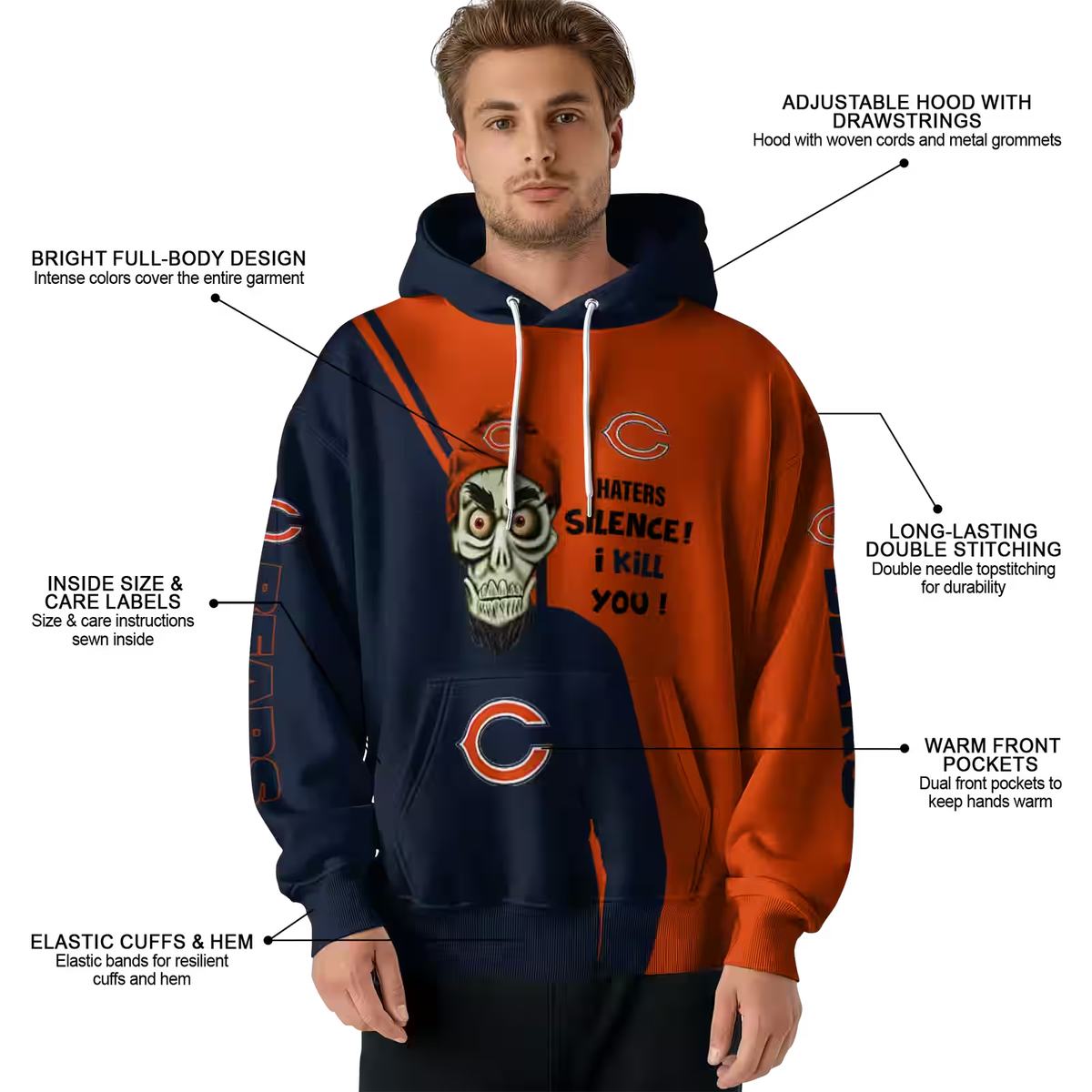 Chicago-Bears-Logo-And-Achmed-Skull-Blue-AOP-Hoodie-4