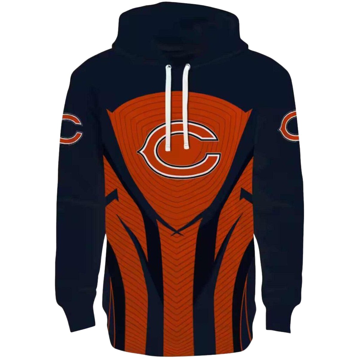 Chicago-Bears-Logo-And-Concentric-Lines-Blue-Black-AOP-Hoodie-2