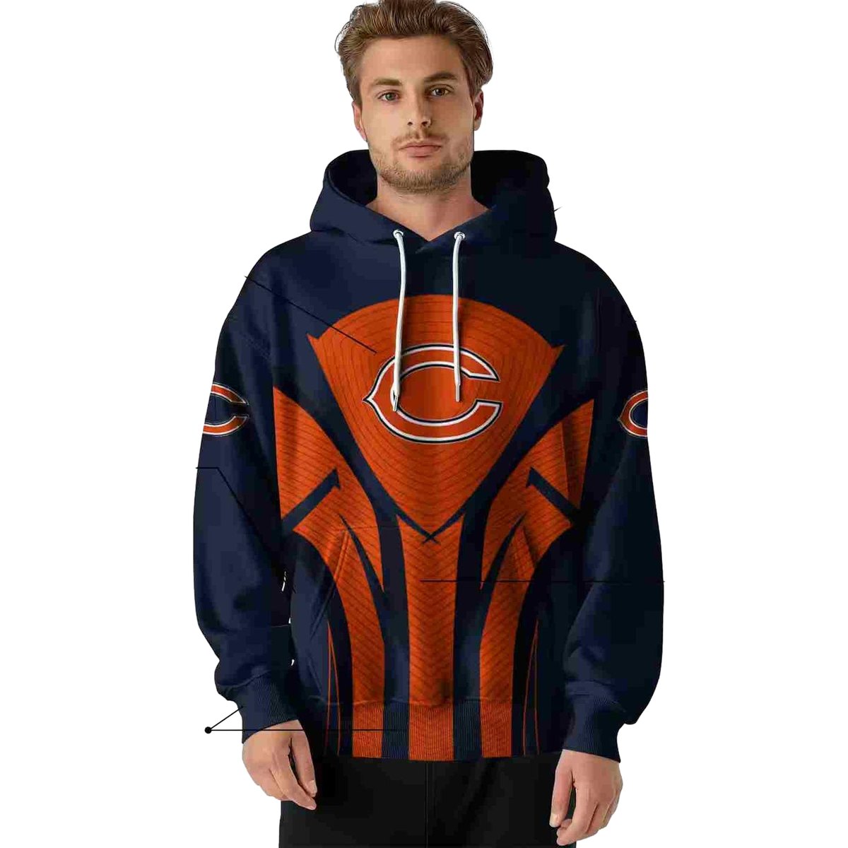 Chicago-Bears-Logo-And-Concentric-Lines-Blue-Black-AOP-Hoodie-4