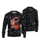 Chicago Bears Logo And Dabbing Santa Black Festive Pattern Ugly Sweater