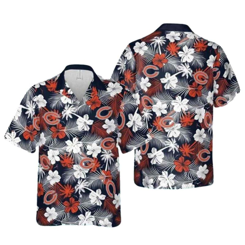 Chicago Bears Logo And Floral Palm Pattern Hawaiian Shirt 1
