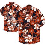 Chicago Bears Logo And Hibiscus Orange Hawaiian Shirt