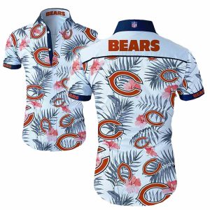 Chicago Bears Logo And Palm Leaves White Hawaiian Shirt
