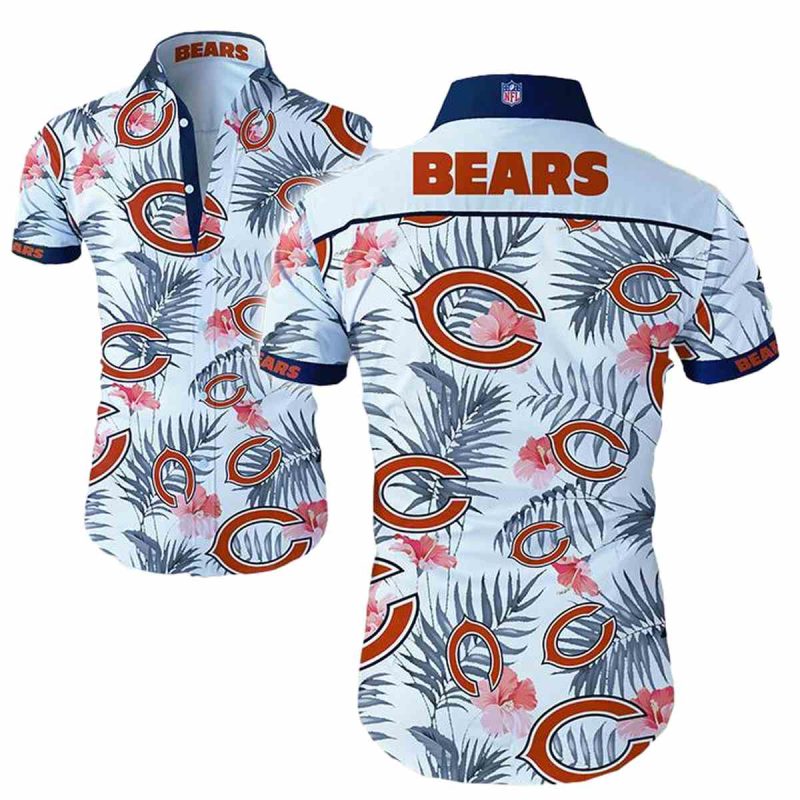 Chicago Bears Logo And Palm Leaves White Hawaiian Shirt 1