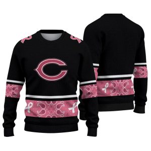 Chicago Bears Logo And Pink Ribbon Black Pink AOP Sweatshirt