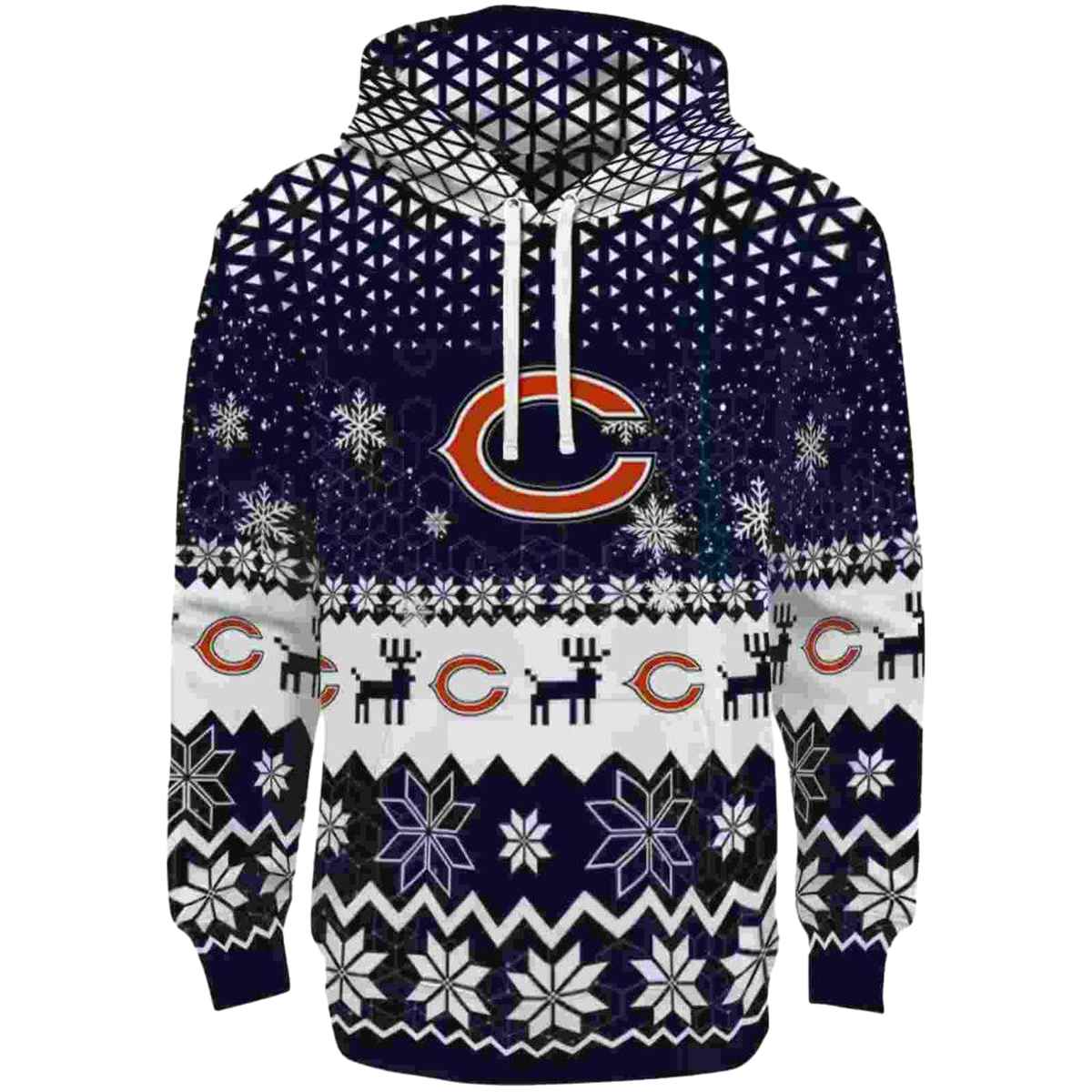 Chicago-Bears-Logo-And-Reindeer-Motif-Blue-AOP-Hoodie-2