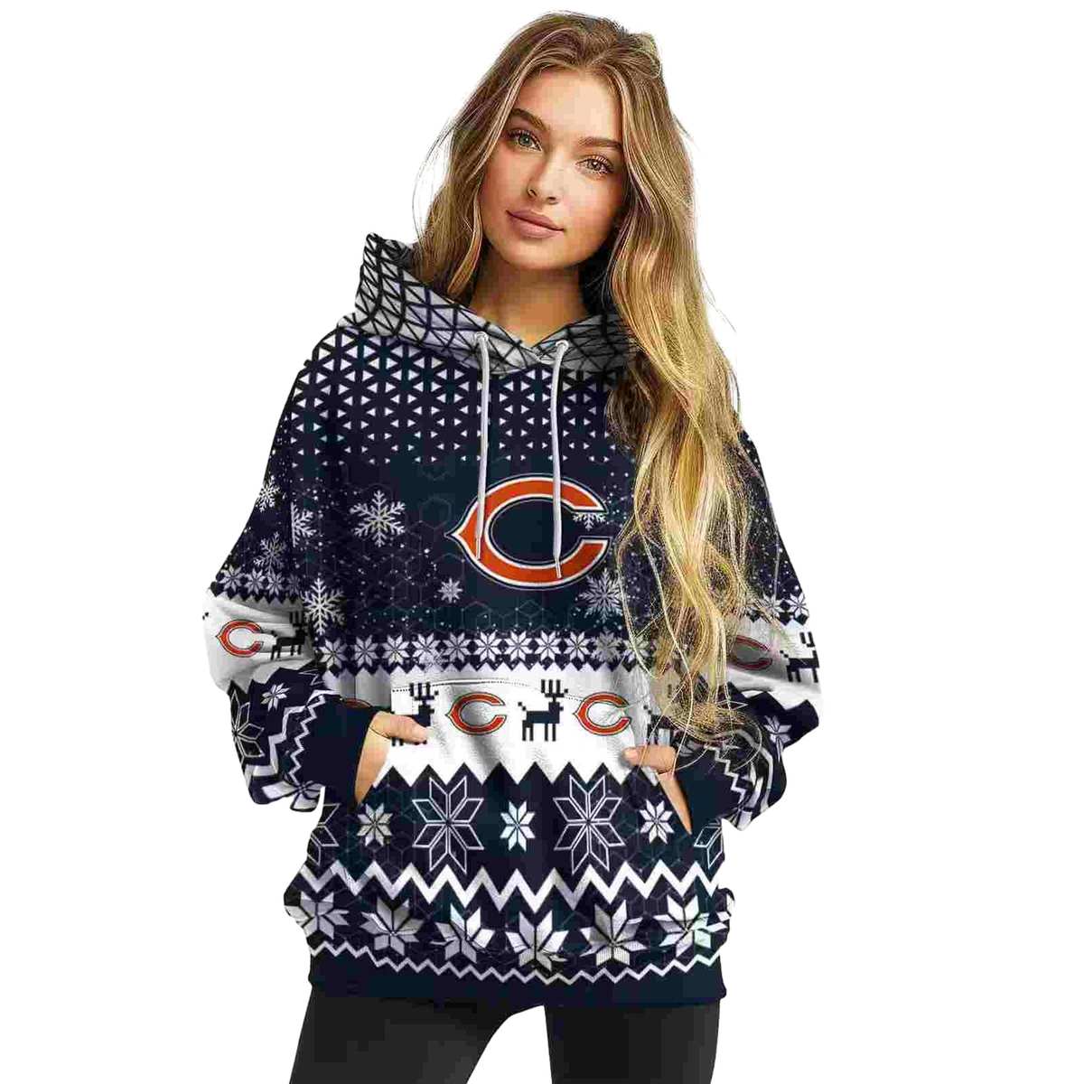 Chicago-Bears-Logo-And-Reindeer-Motif-Blue-AOP-Hoodie-3