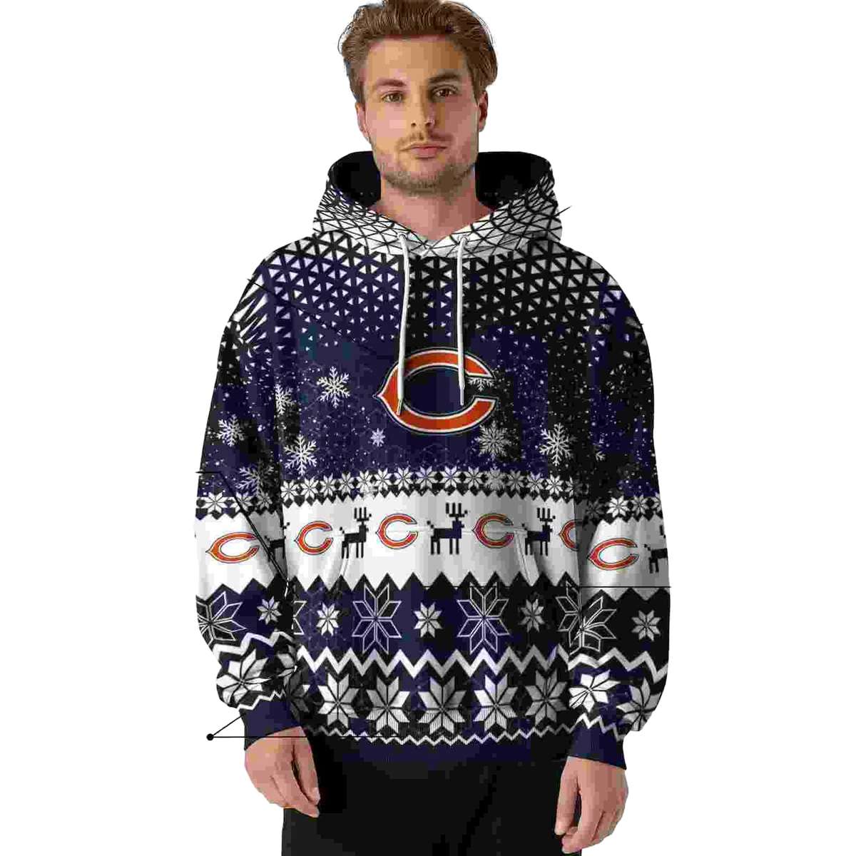 Chicago-Bears-Logo-And-Reindeer-Motif-Blue-AOP-Hoodie-4