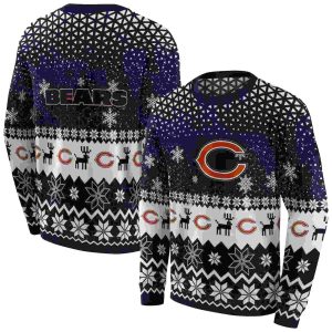 Chicago Bears Logo And Reindeer Motif Blue AOP Sweatshirt