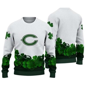 Chicago Bears Logo And St Patrick White AOP Sweatshirt