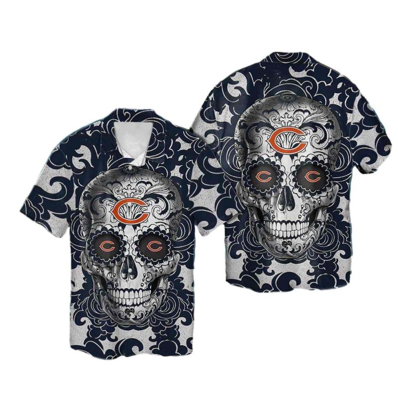 Chicago Bears Logo And Sugar Skull Hawaiian Shirt 1