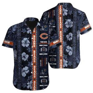 Chicago Bears Logo In My Heart Navy Hibiscus Hawaiian Shirt