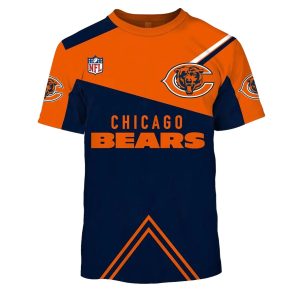 Chicago Bears Logo Lover Orange And Blue Pattern AOP T Shirt