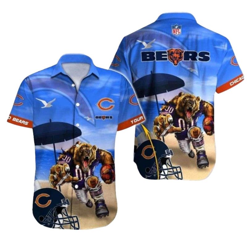Chicago Bears Logo Mascot And Helmet Hawaiian Shirt 1