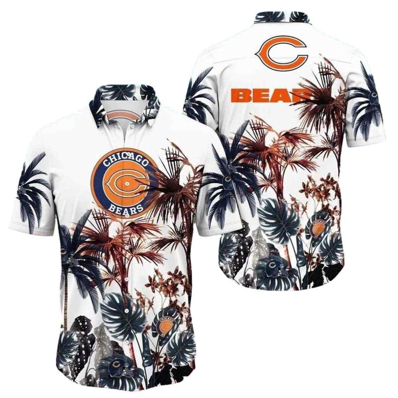Chicago Bears Logo Palm Shadows White Hawaiian Shirt 1
