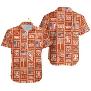 Chicago Bears Logo Retro Orange Pattern Hawaiian Shirt