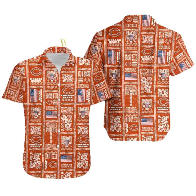 Chicago Bears Logo Retro Orange Pattern Hawaiian Shirt 1