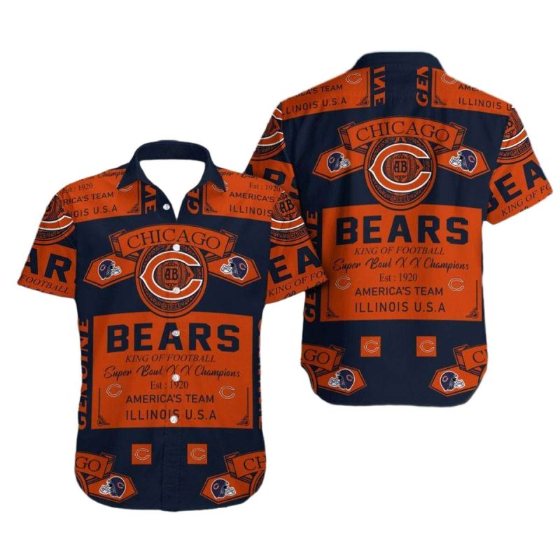 Chicago Bears Logo Vintage Blue And Orange Pattern Hawaiian Shirt 1
