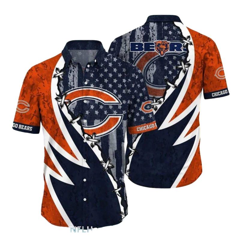 Chicago Bears Logo With American Flag Hawaiian Shirt 1