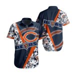 Chicago Bears Logo With Bold Stripe And Floral Mix Hawaiian Shirt