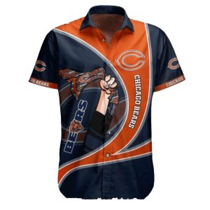 Chicago Bears Logo With Fist And Team Scarf Hawaiian Shirt