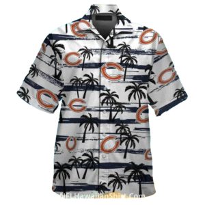 Chicago Bears Logo With Grayscale Palm Tree Hawaiian Shirt