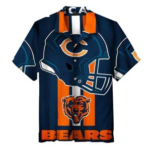 Chicago Bears Logo With Large Helmet Graphic Hawaiian Shirt