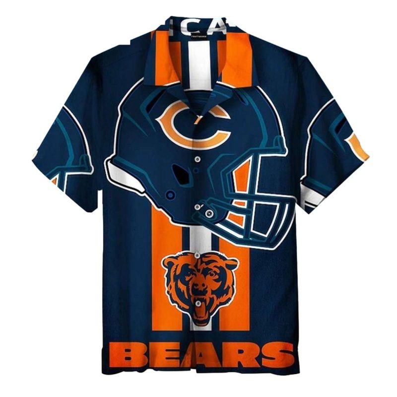 Chicago Bears Logo With Large Helmet Graphic Hawaiian Shirt 1
