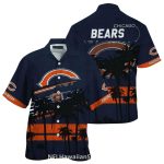 Chicago Bears Logo With Stadium And Tropical Theme Hawaiian Shirt