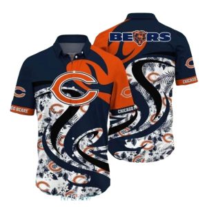 Chicago Bears Logo With Swirl And Floral Accents Hawaiian Shirt