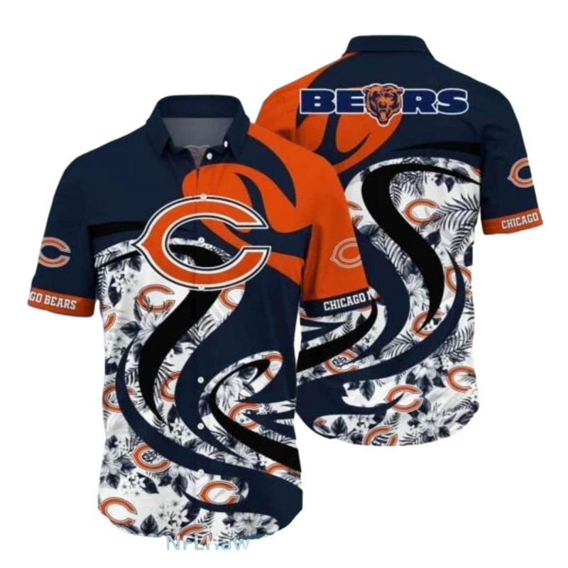 Chicago Bears Logo With Swirl And Floral Accents Hawaiian Shirt 1