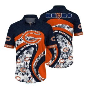 Chicago Bears Logo With Swirl And Floral Design Hawaiian Shirt