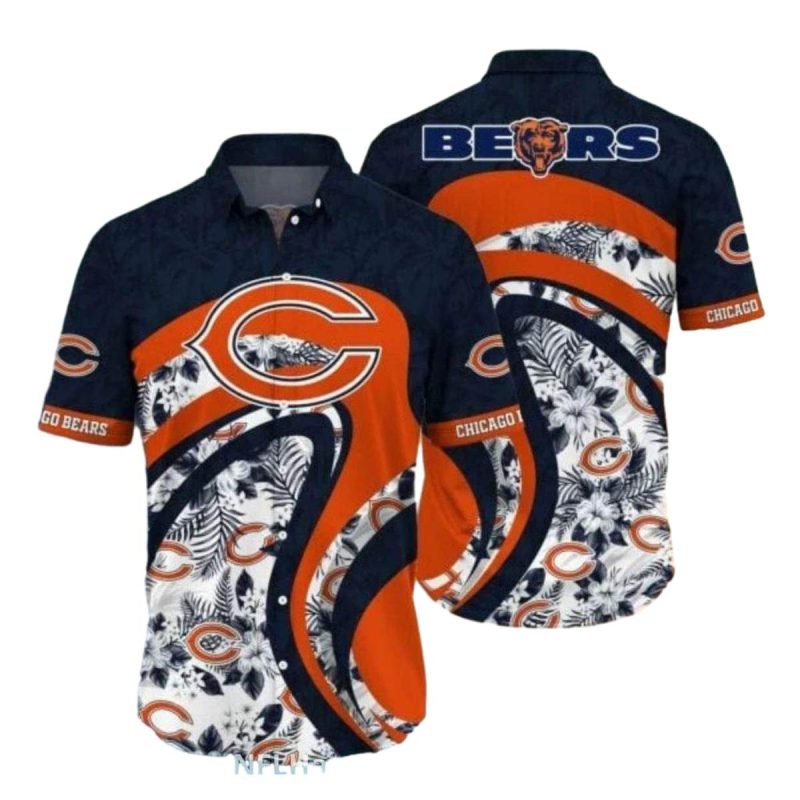 Chicago Bears Logo With Swirl And Floral Design Hawaiian Shirt 1