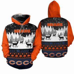 Chicago Bears Loho And Christmas Pattern AOP Hoodie