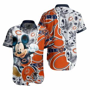 Chicago Bears Mickey Mouse And Helmet Logo Floral Hawaiian Shirt
