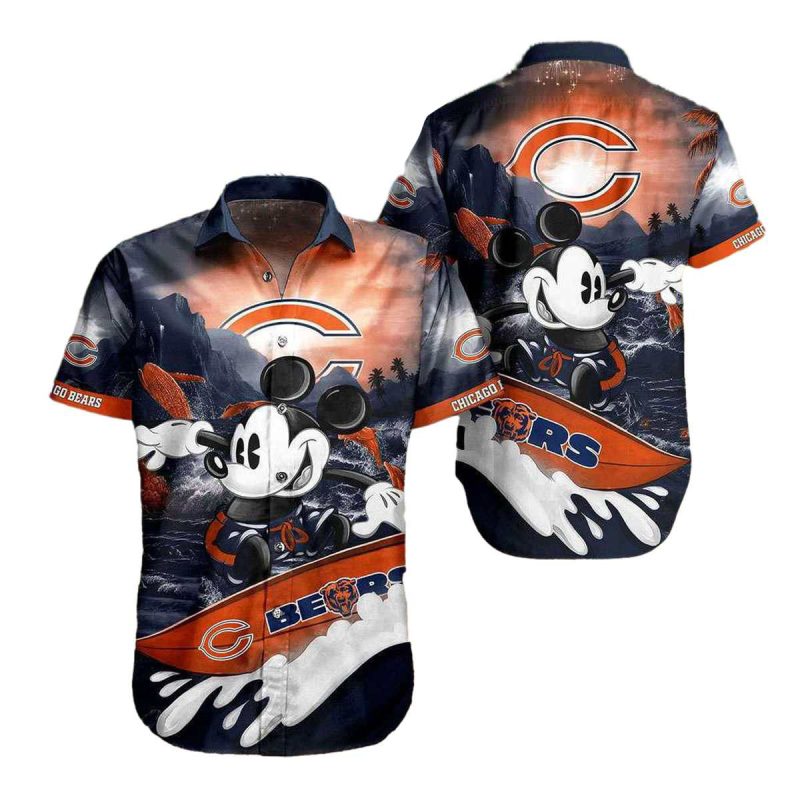 Chicago Bears Mickey Mouse Surfing Sunset Pattern Hawaiian Shirt 1