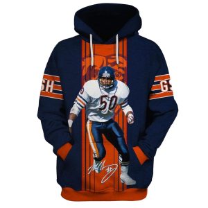 Chicago Bears Mike Singletary No 50 Signature AOP Hoodie