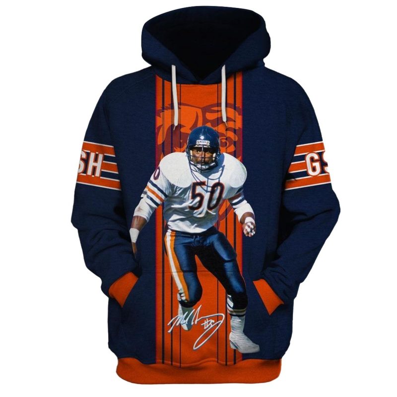 Chicago Bears Mike Singletary No 50 Signature Aop Hoodie 1