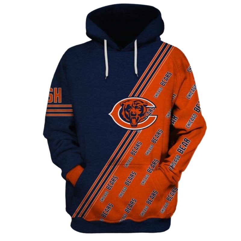Chicago Bears Multi Logo Bluae And Orange Pattern Aop Hoodie 1
